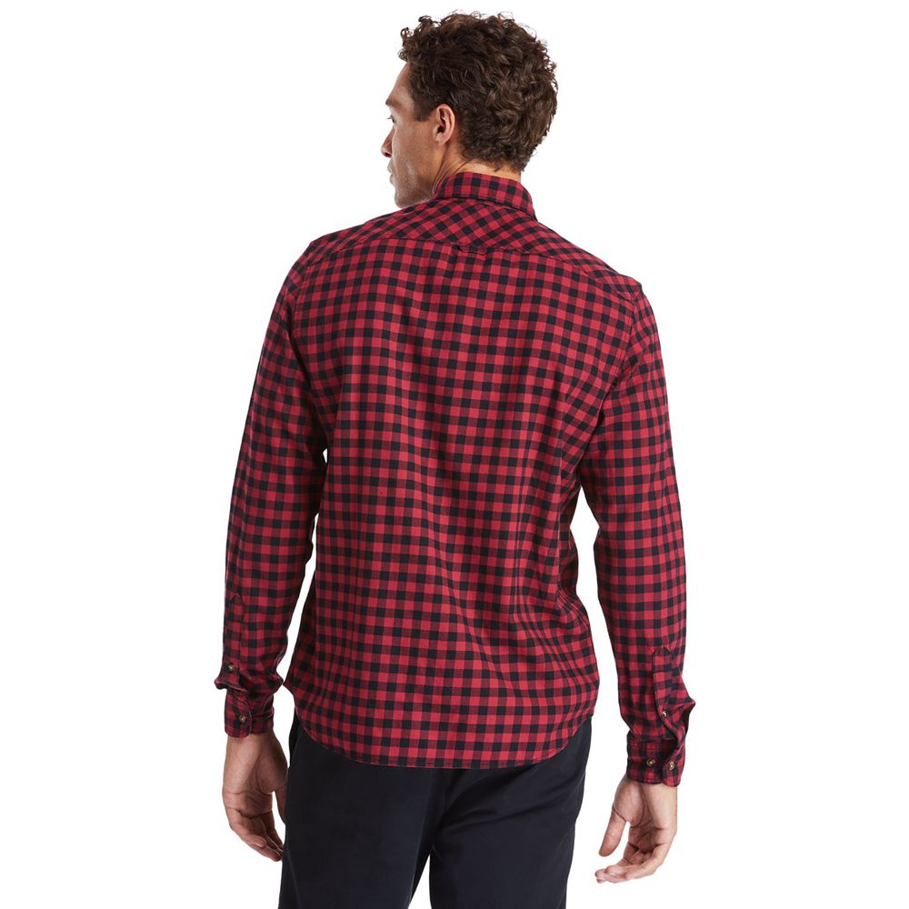 Timberland Mens Shirts Back River Brushed-Cotton Oxford Check - Red/Black - India XV0854672